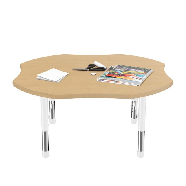 48" x 48" Clover Activity Table with Adjustable Chunky Legs - Maple/White