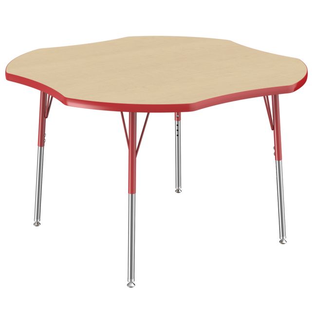 48" x 48" Clover Thermofused Woodgrain Activity Table with Adjustable Standard Legs - Maple/Red
