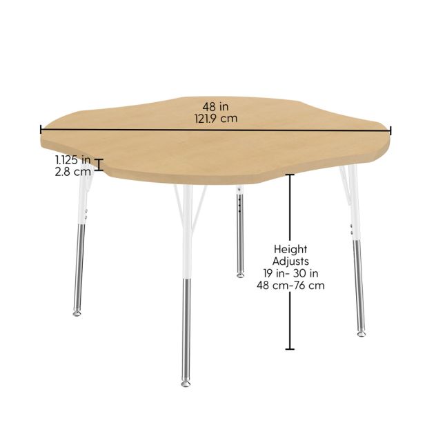 48" x 48" Clover Activity Table with Adjustable Standard Legs - Maple/White