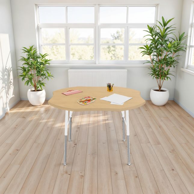 48" x 48" Clover Activity Table with Adjustable Standard Legs - Maple/White