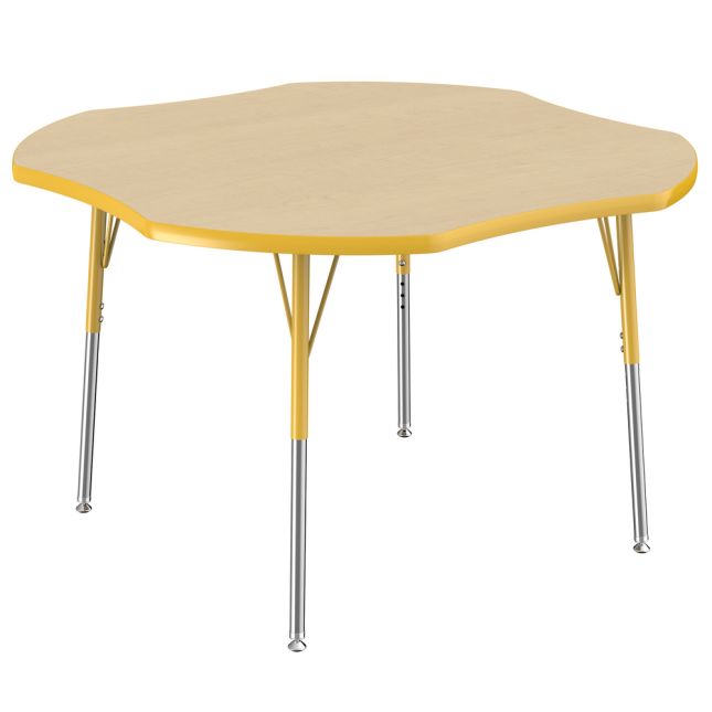 48" x 48" Clover Thermofused Woodgrain Activity Table with Adjustable Standard Legs - Maple/Yellow