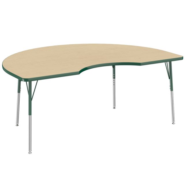 48" x 72" Kidney La Madera Activity Table with Standard Legs - Maple/Green