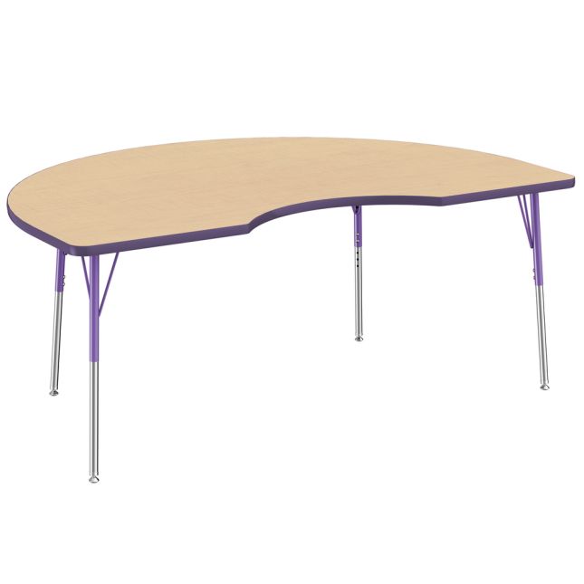 48" x 72" Kidney La Madera Activity Table with Standard Legs - Maple/Purple