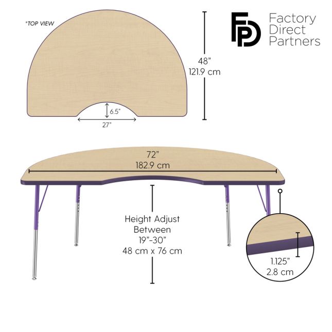 48" x 72" Kidney La Madera Activity Table with Standard Legs - Maple/Purple