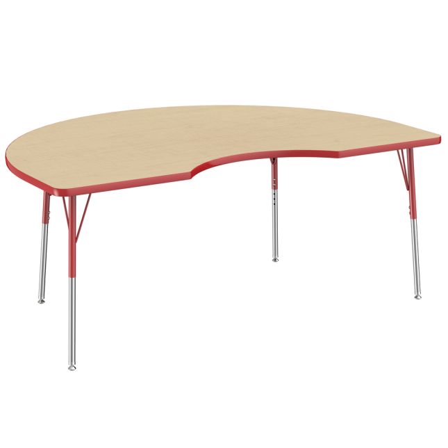 48" x 72" Kidney La Madera Activity Table with Standard Legs - Maple/Red