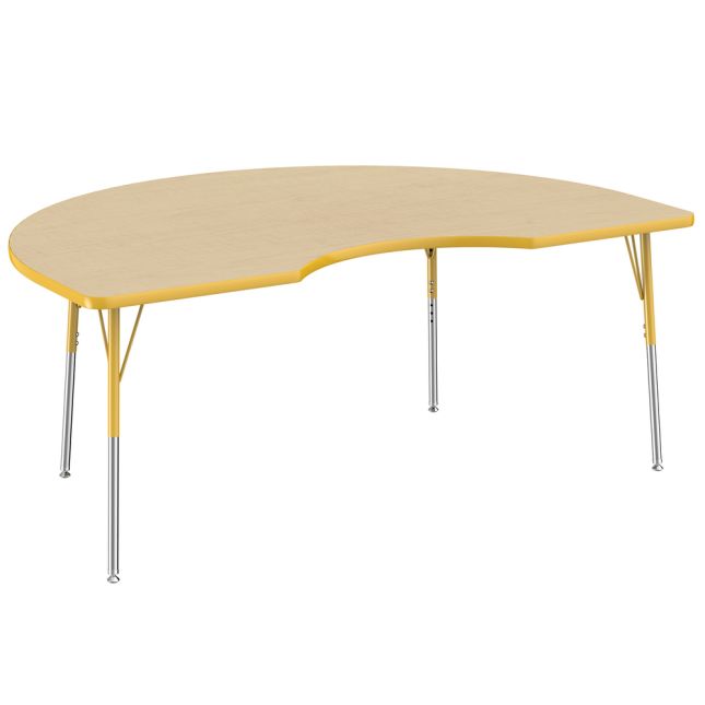 48" x 72" Kidney La Madera Activity Table with Standard Legs - Maple/Yellow