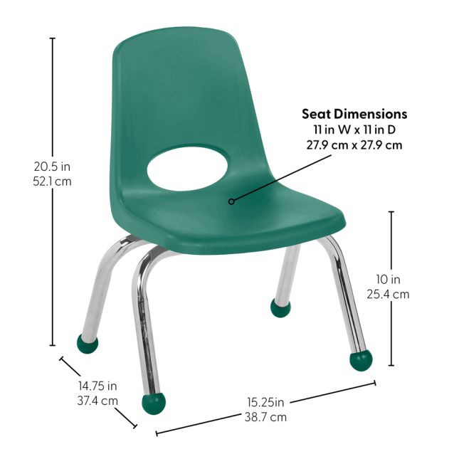 10" Stack Chair with Ball Glides, 6-Piece - Green