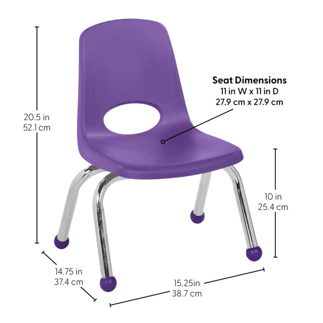 10" Stack Chair with Ball Glides, 6-Piece - Purple