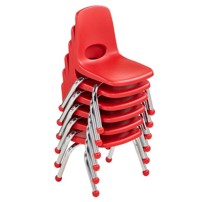 10" Stack Chair with Ball Glides, 6-Piece - Red