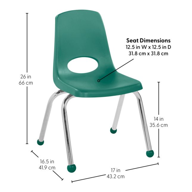 14" Stack Chair with Ball Glides, 6-Pack - Green