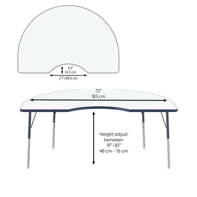 48" x 72" Kidney Dry-Erase Activity Table with Adjustable Standard Swivel Glide Legs - Whiteboard/Navy