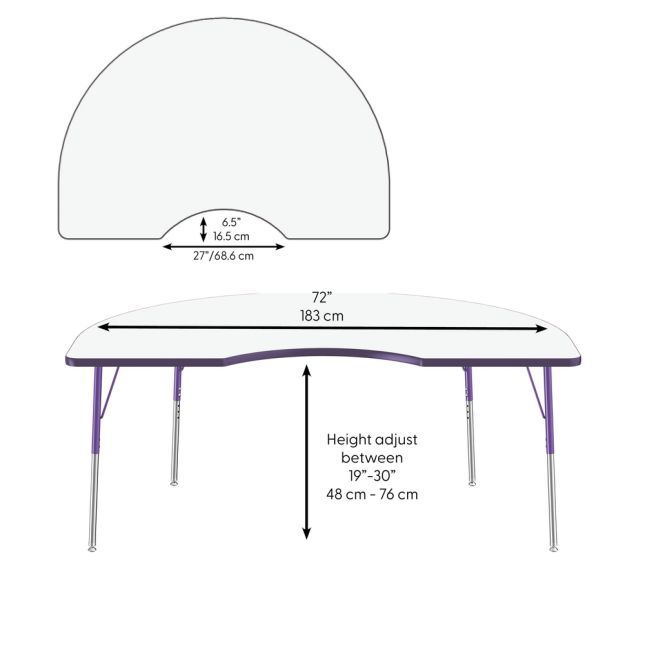 48" x 72" Kidney Dry-Erase Activity Table with Adjustable Standard Swivel Glide Legs -Whiteboard/Purple