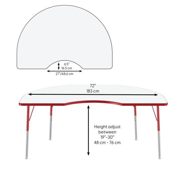 48" x 72" Kidney Dry-Erase Activity Table with Adjustable Standard Swivel Glide Legs - Whiteboard/Red