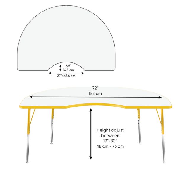 48" x 72" Kidney Dry-Erase Activity Table with Adjustable Standard Swivel Glide Legs - Whiteboard/Yellow