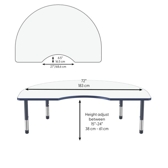 48" x 72" Kidney Dry-Erase Activity Table with Adjustable Chunky Legs - Whiteboard/Navy
