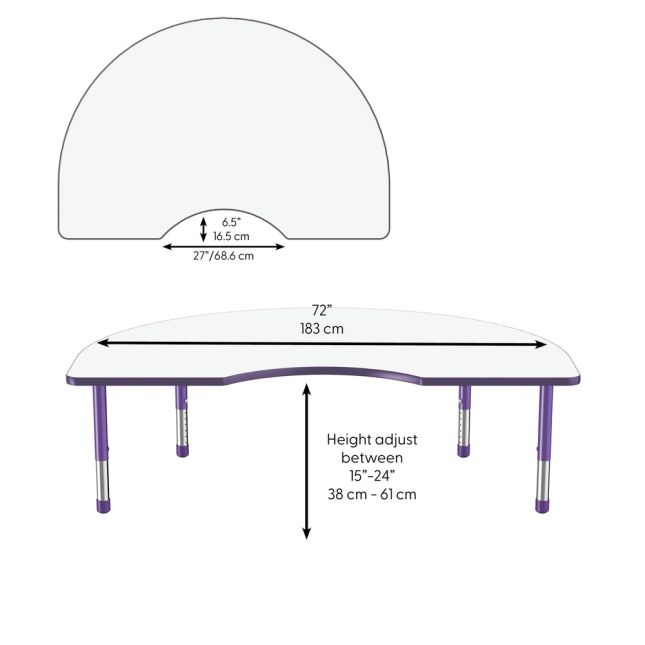 48" x 72" Kidney Dry-Erase Activity Table with Adjustable Chunky Legs -Whiteboard/Purple