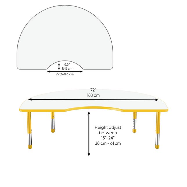 48" x 72" Kidney Dry-Erase Activity Table with Adjustable Chunky Legs - Whiteboard/Yellow