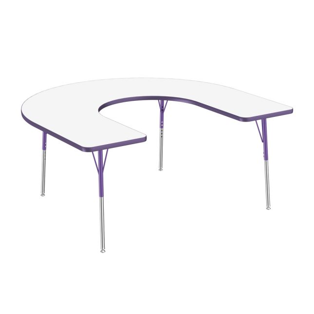 60" x 66" Horseshoe Dry-Erase Activity Table with Adjustable Standard Swivel Glide Legs -Whiteboard/Purple