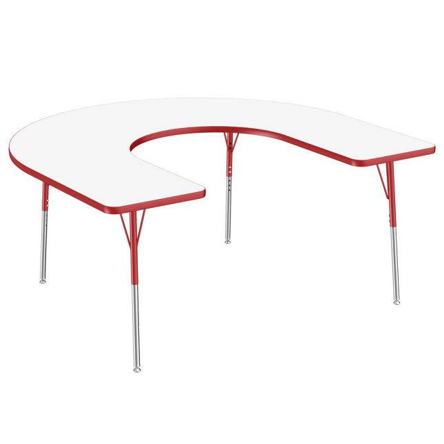 60" x 66" Horseshoe Dry-Erase Activity Table with Adjustable Standard Swivel Glide Legs - Whiteboard/Red