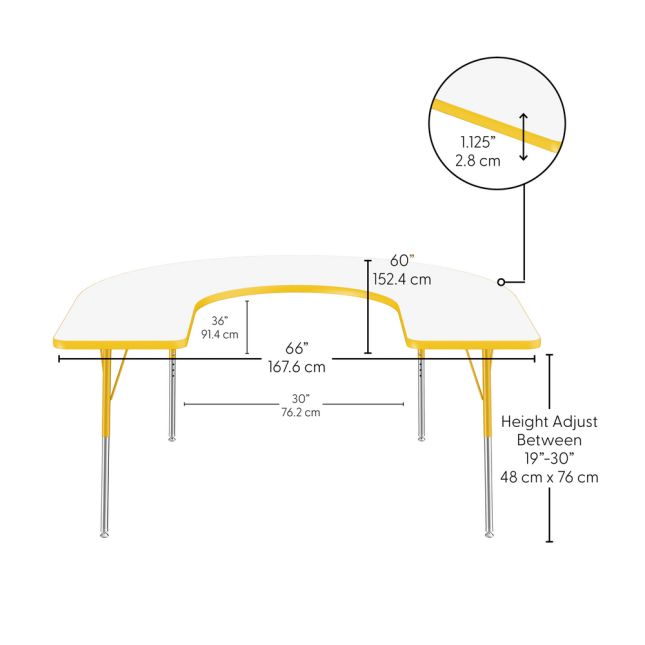 60" x 66" Horseshoe Dry-Erase Activity Table with Adjustable Standard Swivel Glide Legs - Whiteboard/Yellow