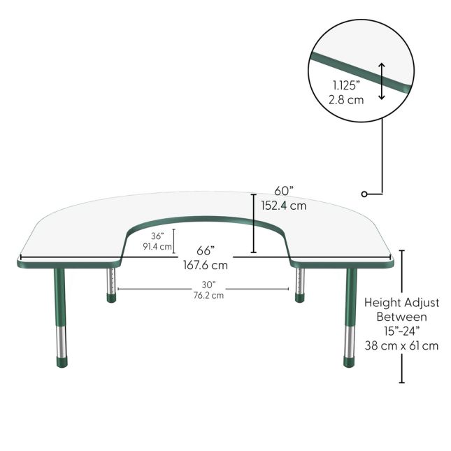 60" x 66" Horseshoe Dry-Erase Activity Table with Adjustable Chunky Legs - Whiteboard/Green