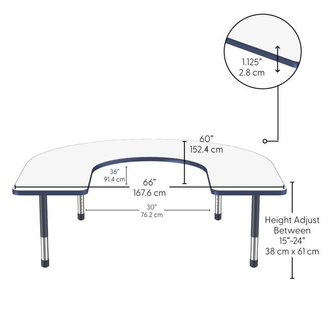 60" x 66" Horseshoe Dry-Erase Activity Table with Adjustable Chunky Legs - Whiteboard/Navy
