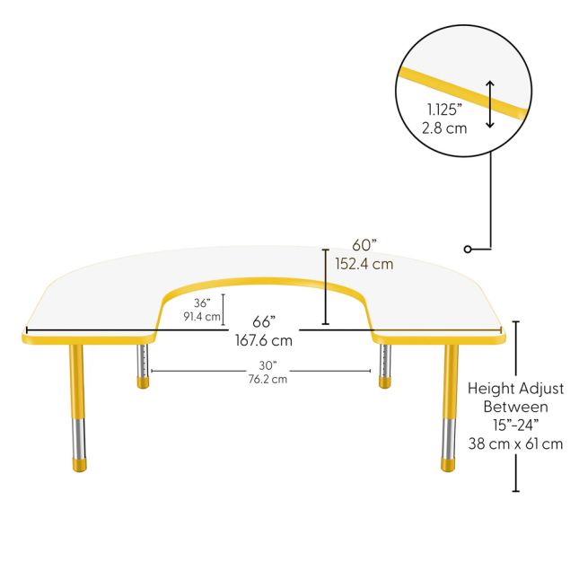 60" x 66" Horseshoe Dry-Erase Activity Table with Adjustable Chunky Legs - Whiteboard/Yellow