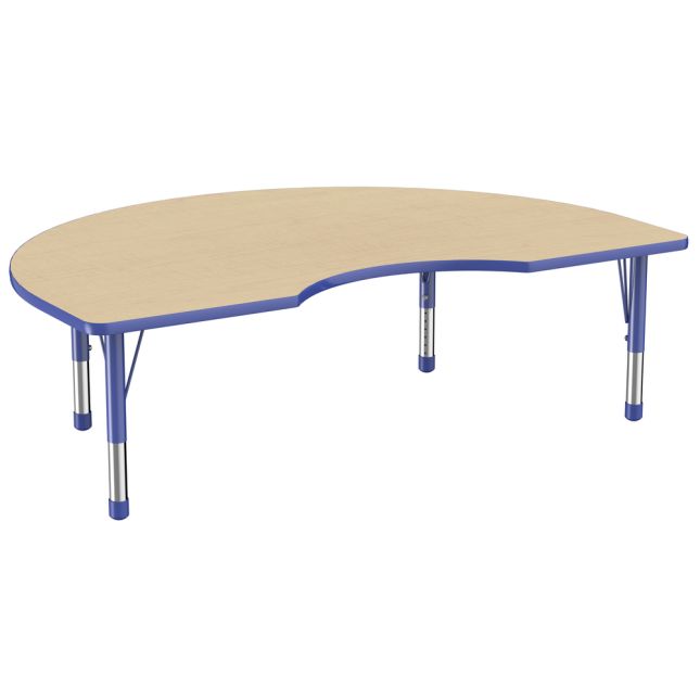 48" x 72" Kidney Woodgrain Activity Table with Adjustable Chunky Legs - Maple/Blue