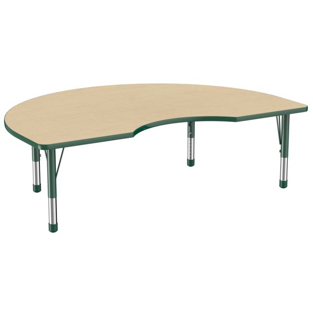48" x 72" Kidney Woodgrain Activity Table with Adjustable Chunky Legs - Maple/Green