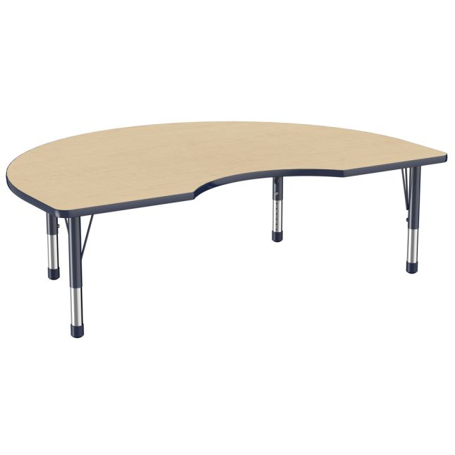 48" x 72" Kidney Woodgrain Activity Table with Adjustable Chunky Legs - Maple/Navy