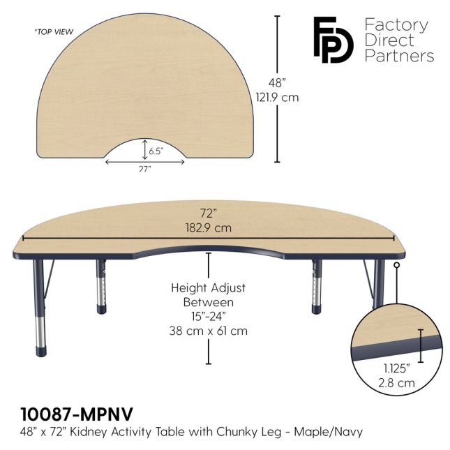 48" x 72" Kidney Woodgrain Activity Table with Adjustable Chunky Legs - Maple/Navy