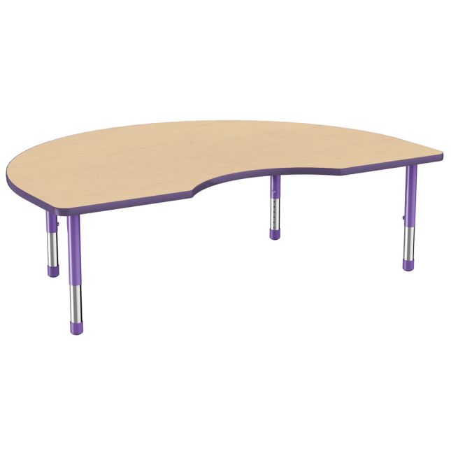 48" x 72" Kidney Woodgrain Activity Table with Adjustable Chunky Legs - Maple/Purple