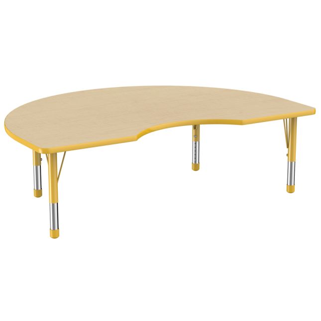 48" x 72" Kidney Woodgrain Activity Table with Adjustable Chunky Legs - Maple/Yellow