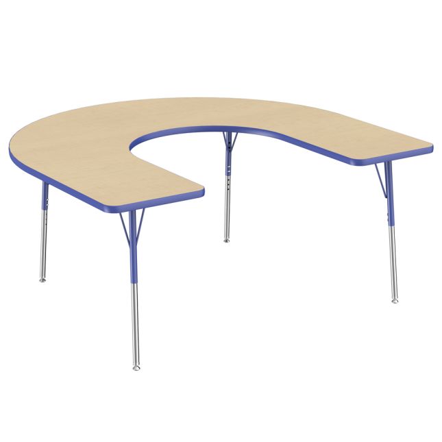 60" x 66" Horseshoe T-Molding Activity Table with Adjustable Standard Swivel Glide Legs - Maple/Blue