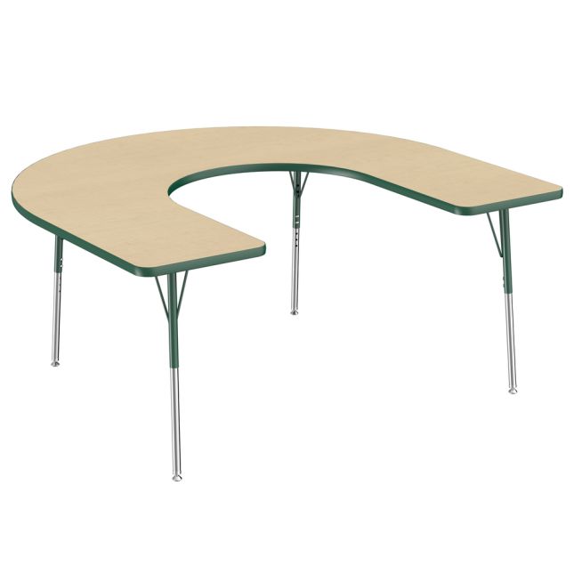 60" x 66" Horseshoe T-Molding Activity Table with Adjustable Standard Swivel Glide Legs - Maple/Green