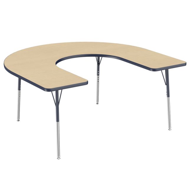 60" x 66" Horseshoe T-Molding Activity Table with Adjustable Standard Swivel Glide Legs - Maple/Navy