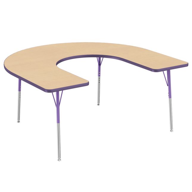 60" x 66" Horseshoe T-Molding Activity Table with Adjustable Standard Swivel Glide Legs - Maple/Purple