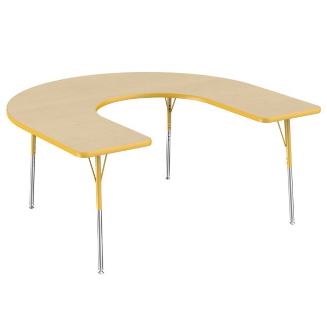 60" x 66" Horseshoe T-Molding Activity Table with Adjustable Standard Swivel Glide Legs - Maple/Yellow