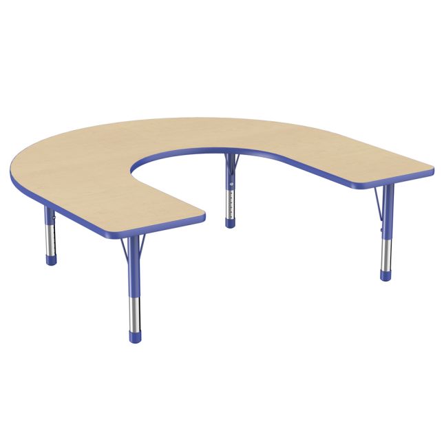 60" x 66" Horseshoe T-Molding Activity Table with Adjustable Chunky Legs - Maple/Blue