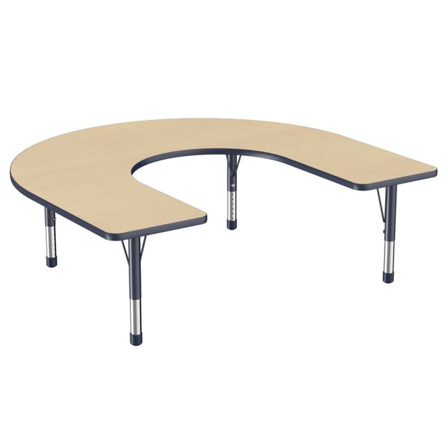 60" x 66" Horseshoe T-Molding Activity Table with Adjustable Chunky Legs - Maple/Navy