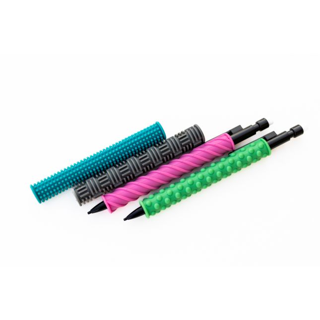 Textured Silicone Pencil Fidget Grip - 4 Sleeves and 2 Mechanical Pencils