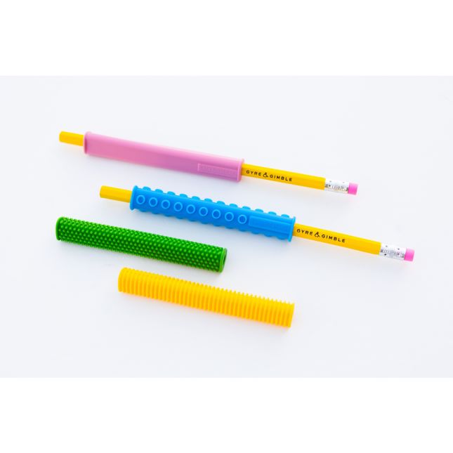 Textured Silicone Pencil Fidget Grip - 4 Sleeves and 2 Pencils