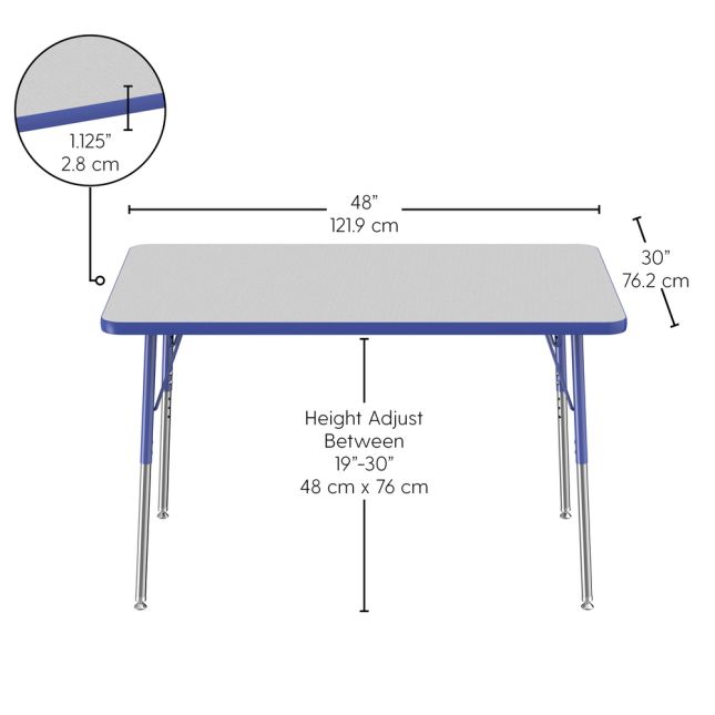 30" x 48" Rectangle Activity Table with Adjustable Swivel Glide Legs - Gray/Blue