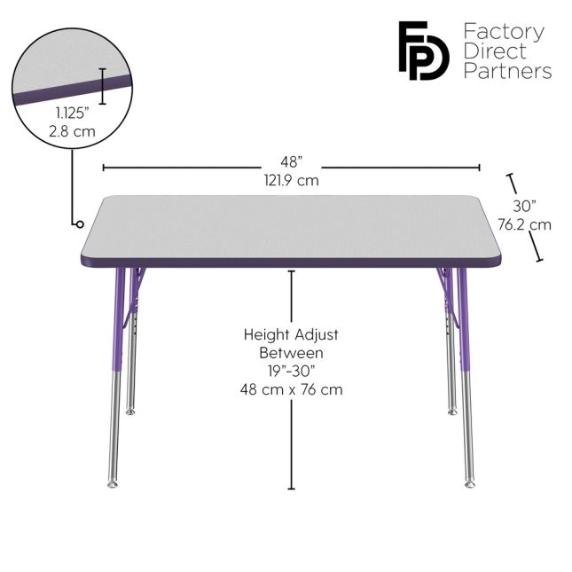30" x 48" Rectangle Activity Table with Adjustable Swivel Glide Legs - Gray/Purple