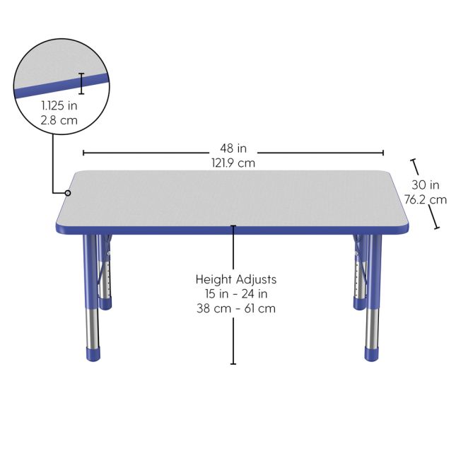 30" x 48" Rectangle Activity Table with Adjustable Chunky Legs - Gray/Blue