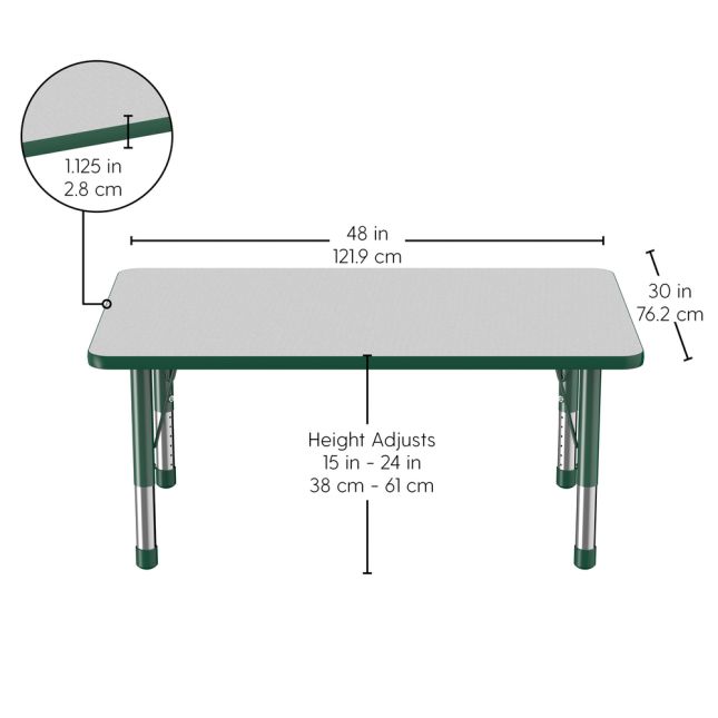 30" x 48" Rectangle Activity Table with Adjustable Chunky Legs - Gray/Green