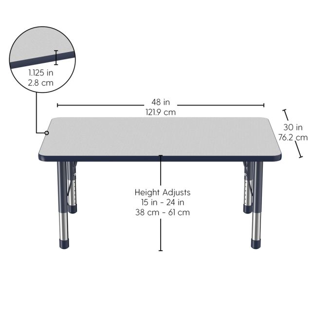 30" x 48" Rectangle Activity Table with Adjustable Chunky Legs - Gray/Navy