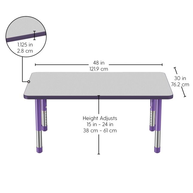 30" x 48" Rectangle Activity Table with Adjustable Chunky Legs - Gray/Purple
