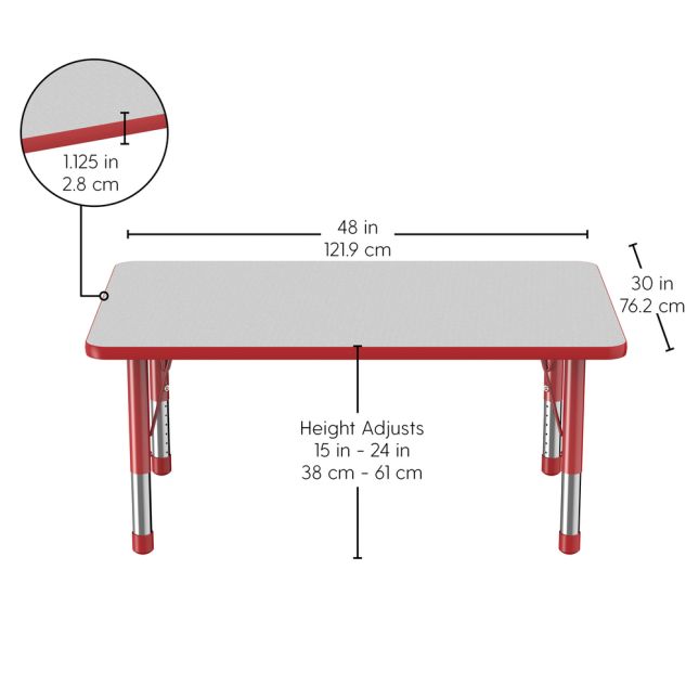 30" x 48" Rectangle Activity Table with Adjustable Chunky Legs - Gray/Red