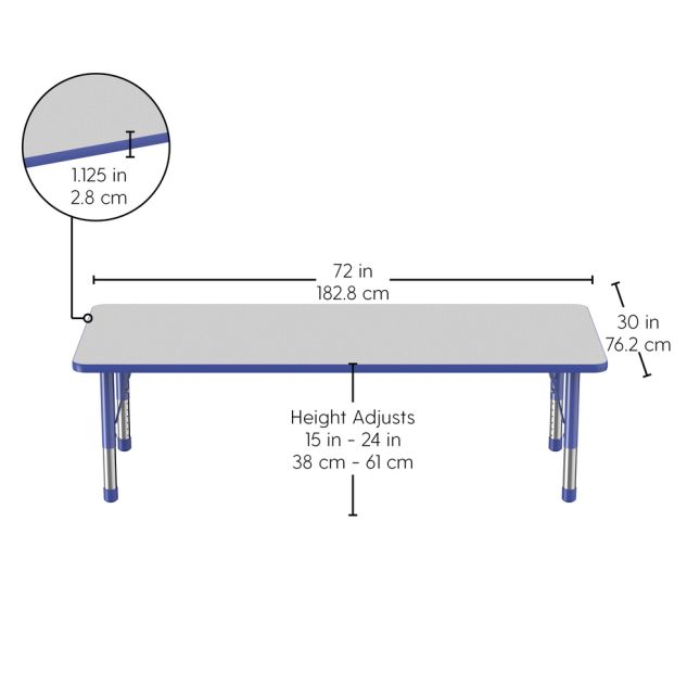 30" x 72" Rectangle Activity Table with Adjustable Chunky Legs - Gray/Blue